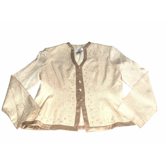Papell Petites 4P Ivory Silk Beaded Jacket Textured Vintage Cocktail City Chic - Picture 9 of 12